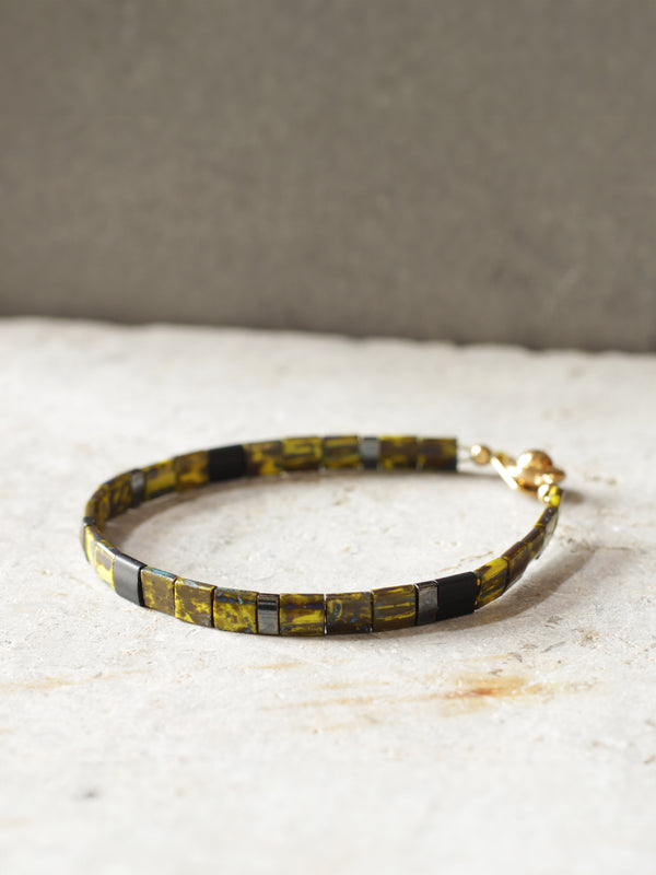 Brazalete Miyuki Tila Amarillo Marmolizado Black 5mm