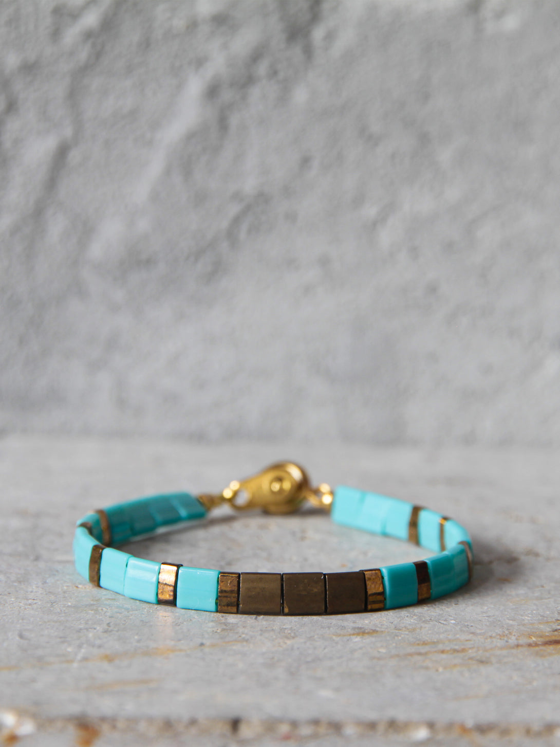 Brazalete Miyuki Tila Turquesa Dorado 5mm - Tayrona Accesorios