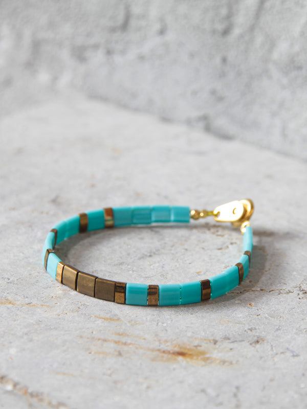 Brazalete Miyuki Tila Turquesa Dorado 5mm - Tayrona Accesorios
