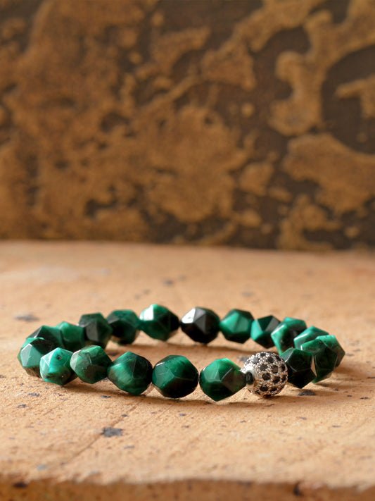 Brazalete Ojo de Tigre Verde Facetado 8mm