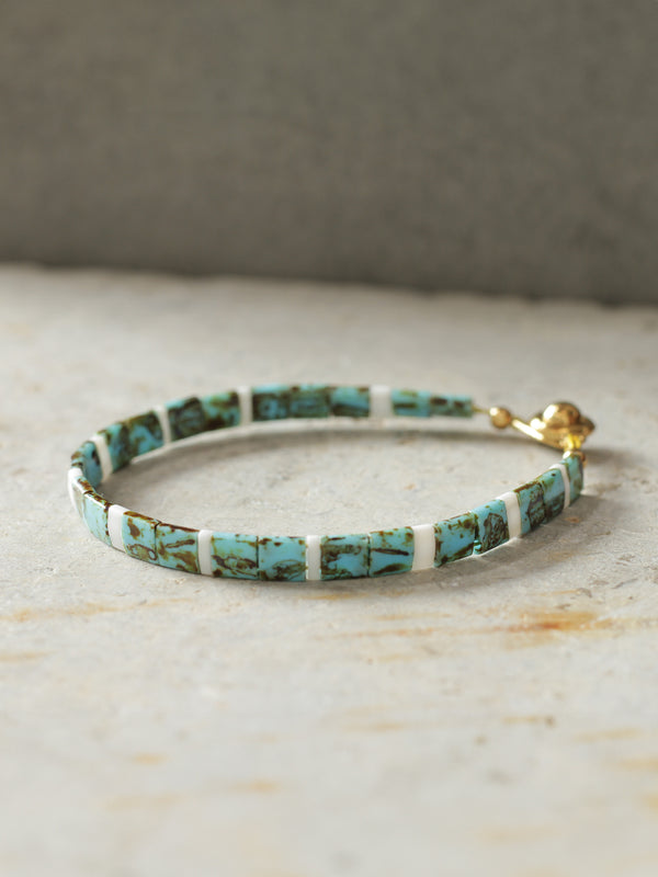 Brazalete Miyuki Tila Turquesa Marmolizada 5mm