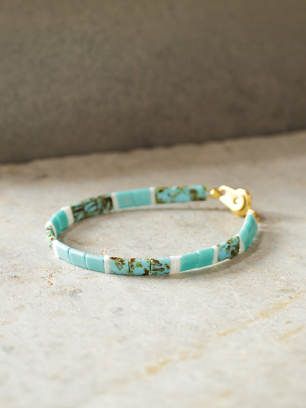 Brazalete Miyuki Tila Turquesa Marmolizada Nieve 5mm