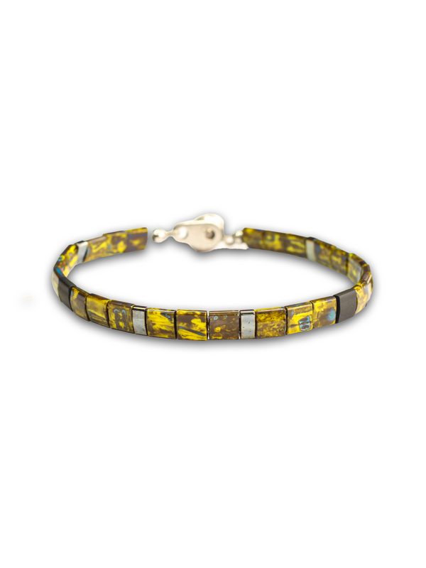 Brazalete Miyuki Tila Amarillo Marmolizado Black 5mm
